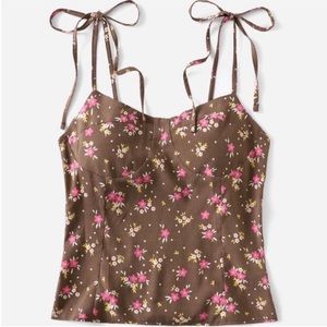 Romwe boho/hippie/ floral tie shoulder shirred cami